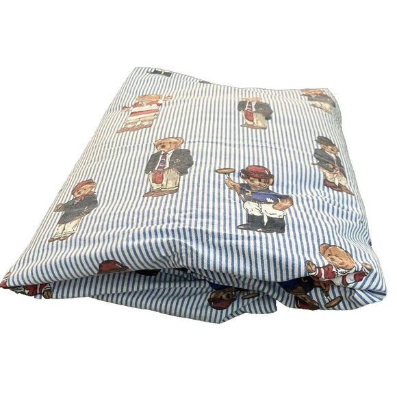 Vintage Ralph Lauren Polo Teddy Bear AOP Full Fitted Bed Sheet Made USA Striped - Picture 2 of 11